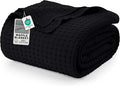 Utopia Bedding Black 100% Cotton Waffle Blanket 300 GSM [Twin - 90x72 Inch] Soft Lightweight Breathable Dorm Bed Blanket for All Season