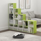 Furinno PASIR Book Shelf, 4-Tier Modern Bookshelf, Open Shelves Bookcase 9 x 12 x 42, Easy Assembly, for Living Room, Bedroom, Home Office, Green/White