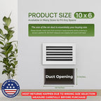 Modern Air Vent Cover 10x6 (Duct Opening) - Decorative White Aluminum Linear Slot Diffuser for Wall, Ceiling, Floor Register - Quiet Operation HVAC Grille for Home with Adjustable Airflow