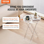 VEVOR Acrylic Folding Tray Table, Acrylic End Table with Folding X Leg, Clear Acrylic Side Table for Coffee, Drink, Food, Snack for Living Room & Bedroom