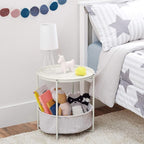 Amazon Basics Round Storage End Table, Nightstand with Cloth Basket, Bedside Table, White/Heather Gray, 17.7" L x 17.7" W x 18.9" H