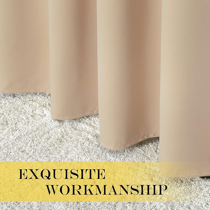PNICETOWN Blackout Doorway Curtain Room Darkening - Window Treatment Thermal Insulated Solid Grommet Vertical Drape for Bedroom/Bay Window (Biscotti Beige, 1 Panel, 66 by 72 Inch)