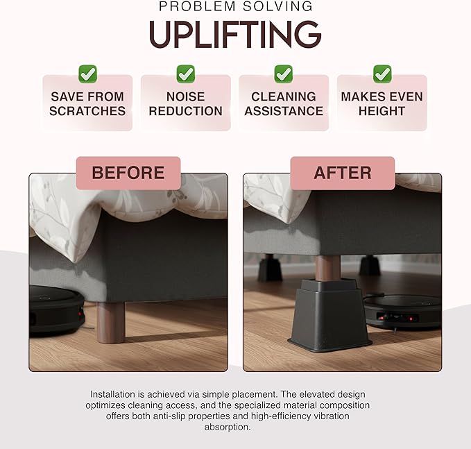 Utopia Bedding Bed Riser, 3 & 5 Inches Adjustable Furniture Risers for 8 Inch Combined Furniture Lift, Under Bed Storage & Dorm Room Essential, Supports Up to 1,300 lbs (4 Set, Black)