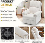 Recliner Chair, Swivel Rocker Recliner Chair for Adults, Small Recliners for Small Spaces, Upholstered Manual Recliner with Side Pockets, Nursery Rocking Chair for Living Room, Chenille, Beige