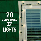 Command Outdoor Light Clips, 20 Clear Clips and 24 Command Strips, Damage-Free Hanging Outdoor Light Clips with Weather Resistant Strips, Wall Clip for Hanging Outdoor Lights and Cable Management