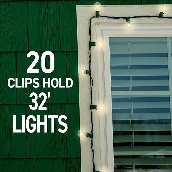 Command Outdoor Light Clips, 20 Clear Clips and 24 Command Strips, Damage-Free Hanging Outdoor Light Clips with Weather Resistant Strips, Wall Clip for Hanging Outdoor Lights and Cable Management