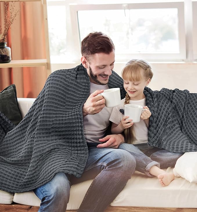Utopia Bedding Charcoal 100% Cotton Waffle Blanket 300 GSM [Queen - 90x90 Inch] Soft Lightweight Breathable Bed Blanket for All Season