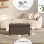 Storage Ottoman Bench with Bins, 30-in Storage Bench for Bedroom End of Bed, Folding Foot Rest Ottoman for Living Room Max 660lbs, Fabric Ottomans, Brown