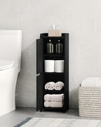 Bathroom Storage Cabinet, Small Corner Floor Cabinet with 2 Doors and Adjustable Shelf, Narrow Toilet Paper Cabinets, Bathroom Organizer for Small Spaces, 7.9" D x 9.8" W x 29.5" H Black