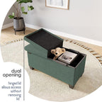 Storage Ottoman Bench with Bins, 30-in Storage Bench for Bedroom End of Bed, Folding Foot Rest Ottoman for Living Room Max 660lbs, Fabric Ottomans, Green