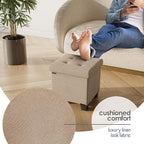 Storage Ottoman Cube with Small Bin, 15-in Square Ottoman with Storage for Living Room and Bedroom, Small Ottomans Foot Rest, Fabric Foot Stools Ottomans Max 330lbs, Taupe
