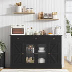 4 EVER WINNER 55" Coffee Bar with 4 Glass Doors and 3 Drawers, Sideboard Buffet Cabinet with Storage, Farmhouse Coffee Bar Cabinet with Adjustable Shelves for Kitchen, Dining Room, Black