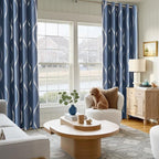 NICETOWN Stone Blue Blackout Living Room Curtain Panels 84 inch Long, W66 x L84, Noise Reducing Thermal Insulated Wave Line Foil Print Design Drapes for Patio Sliding Glass Door, 2 Panels