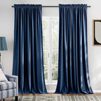 NICETOWN Navy Blue Velvet Blackout Curtains 96 inch Long for Bedroom and Living Room, Rod Pocket Drapes Soft Privacy Protection Window Treatments for Hall (2 Pieces, 52" Wide)
