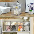 Clemate 4Pack Stackable Kitchen Storage Organizer, Pantry Organizers and Storage, Clear Foods Organizer Bins with Handles, Easily Assemble for Bathroom, Kitchen, Pantry, Cabinet, Closet
