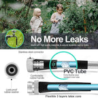 SPECILITE 125ft 304 Stainless Steel Garden Hose Metal, Heavy Duty Water Pipe with Nozzles for Yard, Outdoor - Flexible, Never Kink & Tangle, Puncture Resistant (Sliver)