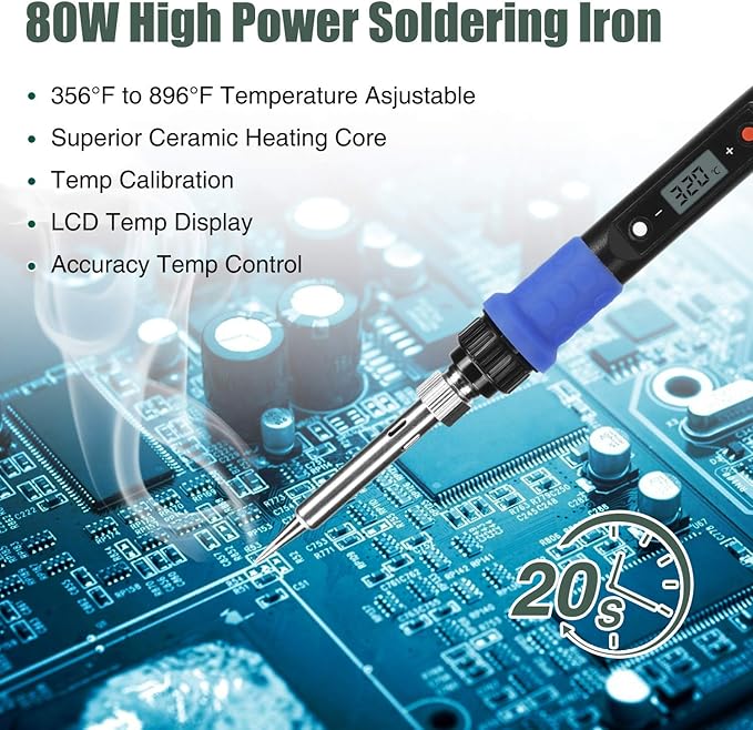 Soldering Iron Kit, 80W 110V LCD Digital Welding Tools, 356-896℉(180-480℃), Portable Adjustable Temperature Solder Irons, for Metal, Jewelry, Electric Repairing, DIY