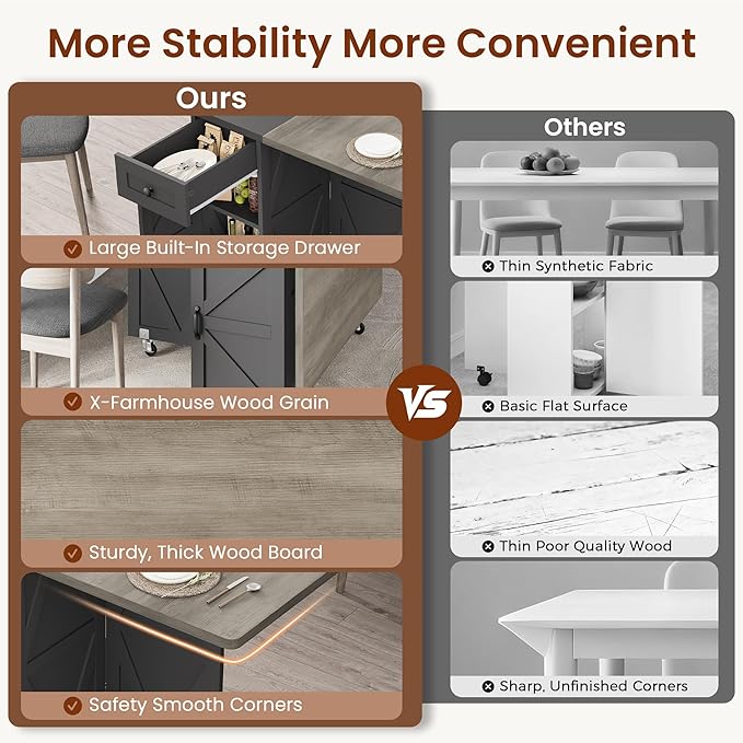 Space Saving Folding Dining Table for 2-4, Farmhouse Foldable Dining Table with Drawer and Storage Shelf, 6 Wheels Drop Leaf Kitchen Dining Room Table for Small Space (Grey, 47.2" x 23.6" x 29.9")