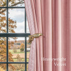 NICETOWN Rod Pocket Embroidered Trim Velvet Curtains, 2 Panels, Blush Pink, 96 Inch Long Velvet Blackout Curtains Luxury Elegant Soft Drapes, Winter Thermal Window Treatments Classical Home Decor