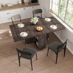 Space Saving Folding Dining Table, Farmhouse Foldable Dining Table with Drawer and 2-Layer Storage Shelf, 6 Wheels Multipose Expandable Folding Kitchen Table for Small Space (Dark Walnut)