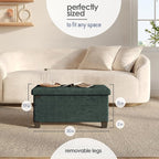 Storage Ottoman Bench with Bins, 30-in Storage Bench for Bedroom End of Bed, Folding Foot Rest Ottoman for Living Room Max 660lbs, Velvet Ottomans, Green