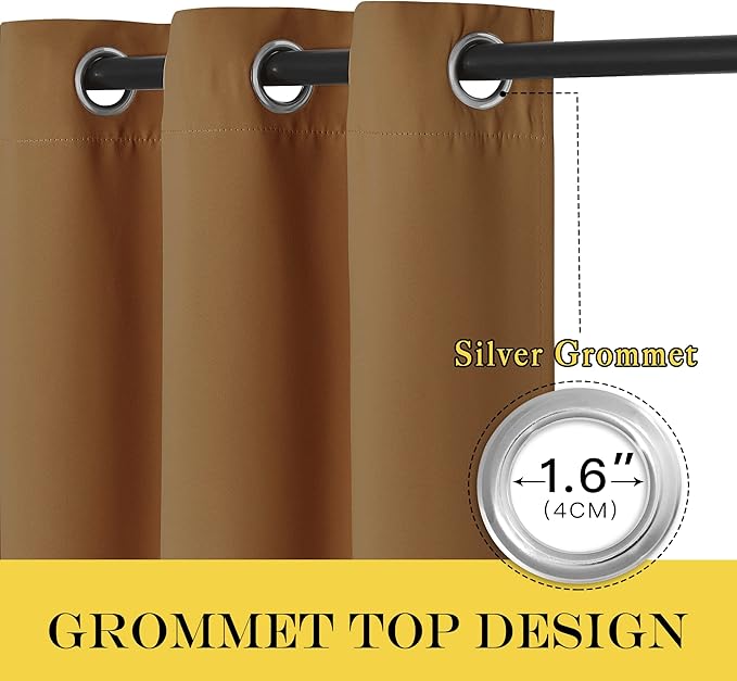 NICETOWN Gold Brown Curtain 84 inch Long - Grommet Blackout Thermal Insulated Room Darkening Sound Reducing Window Drapes for Living Room/Bedroom, 1 Panel, W52 x L84