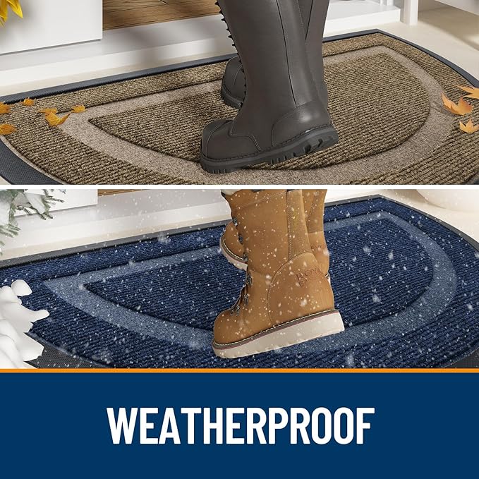 OLANLY Half Circle Door Mat Indoor Outdoor Entrance Welcome, Waterproof All-Season, All-Weather Doormat, Sturdy Natural Rubber, Low Profile, Easy Clean Patio Porch Entryway Mat, 29.5x17, Light Blue
