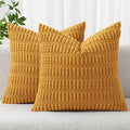 MIULEE Pack of 2 Corduroy Decorative Throw Pillow Covers 20x20 Inch Soft Boho Striped Pillow Covers Modern Farmhouse Home Decor for Summer Sofa Living Room Couch Bed Gold Yellow
