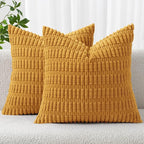 MIULEE Pack of 2 Corduroy Decorative Throw Pillow Covers 20x20 Inch Soft Boho Striped Pillow Covers Modern Farmhouse Home Decor for Summer Sofa Living Room Couch Bed Gold Yellow