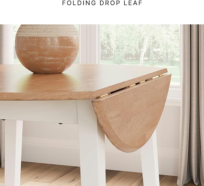 Signature Design by Ashley Gesthaven Farmhouse Dining Drop Leaf Table with 4 Legs, Light Brown & White
