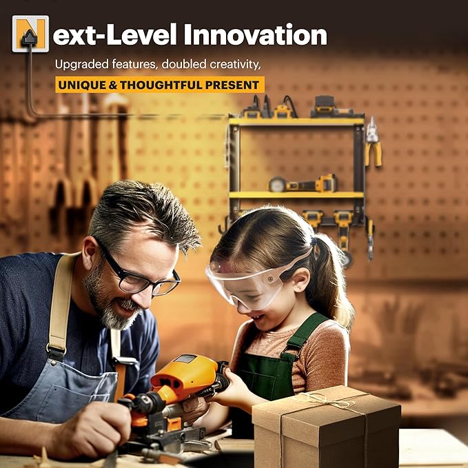 Power Tool Organizer Wall Mount with Charging Station, Tool Battery Holder with 4 Outlet Power Strip15 Min Assembly & Maximum 100lb Load by Heavy Duty Metal, 4 Slots for Cordless Drill
