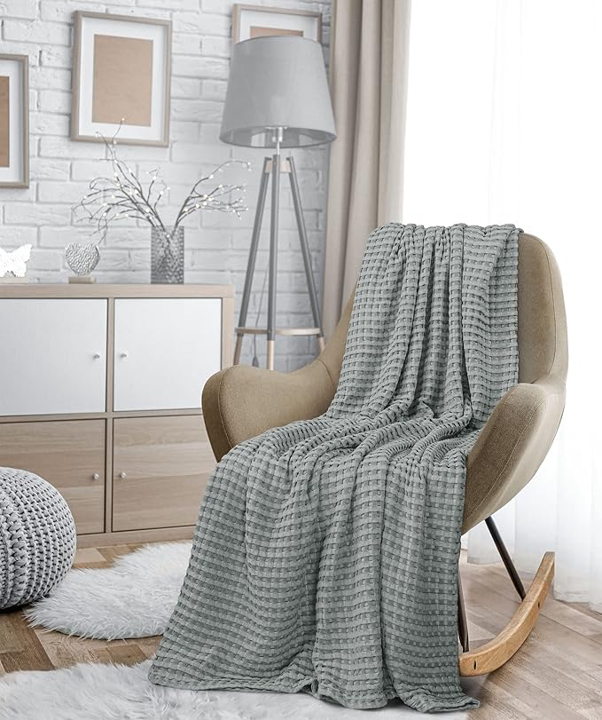 Utopia Bedding Cool Grey 100% Cotton Waffle Blanket 300 GSM [Queen - 90x90 Inch] Soft Lightweight Breathable Bed Blanket for All Season