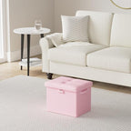 DocSafe Storage Ottoman Foot Rest Stool with Lock ＆ Handles, Fireproof Folding Leather Footstool Bench with Storage Safe for Living Room Bedroom, Home Office, Dorm, 17x13x13in, Pink