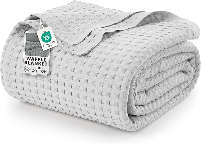 Utopia Bedding Silver 100% Cotton Waffle Blanket 300 GSM [Queen - 90x90 Inch] Soft Lightweight Breathable Bed Blanket for All Season