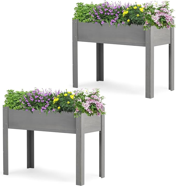Raised Garden Bed with Legs, 40x20x31'', Solid Wood Elevated Planter Box for Outdoor Backyard Patio