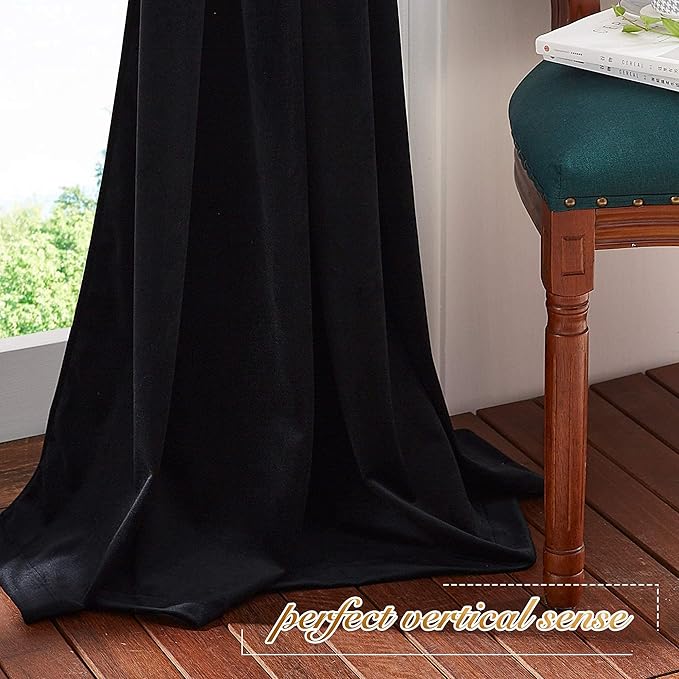 NICETOWN Black Out Velvet Curtains 54 inches Long for Patio, Solid Heavy-Duty Energy Saving Short Window Treatments Rod Pocket Drapes for Cafe (2 Panels，42 inch Wide)
