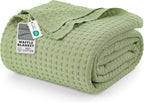 Utopia Bedding Sage Green 100% Cotton Waffle Blanket 300 GSM [King - 90x108 Inch] Soft Lightweight Breathable Bed Blanket for All Season