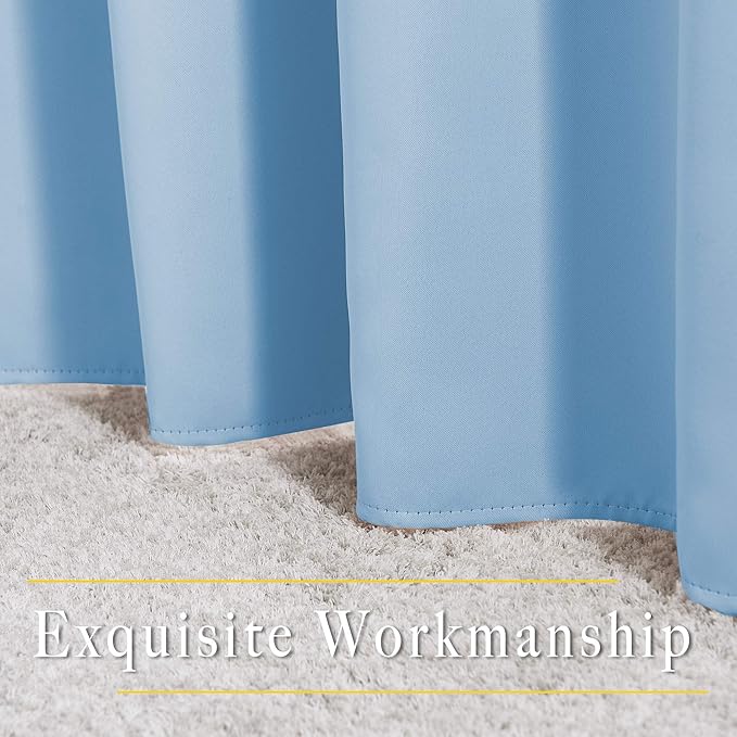 NICETOWN Bedroom Blackout Curtain Panels - Home Fashion Window Treatment Ring Top Blackout Draperies and Drapes (52 inches x 63 inches， Set of 2 Panels， Blue)