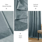 NICETOWN Stone Blue Velvet Curtains 108 inches Long - Room Darkening Thermal Insulated Sound Reducing Heavy Matt Heat & Chill Resistant Drapes for Home Decoration (52x108, 2 Panel Per Pack)