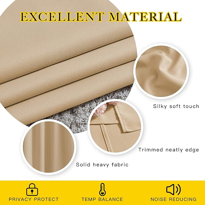 NICETOWN Bedroom Curtains Room Darkening Draperies - Biscotti Beige Room Darkening Drapes/Panels for Bedroom, Grommet Top 2-Pack, 52 x 63 inches Long, Thermal Insulated, Privacy Assured
