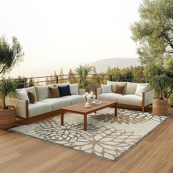 Nourison Home Aloha Natural 7' x 10' Area Rug - Easy Clean, Non Shedding, Bed Room, Living Room, Dining Room, Kitchen (7' x 10')