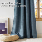 NICETOWN Faux Linen Mist Blue Blackout Curtains 84 inches Long for Living Room - Privacy Panels for Bedroom, Modern Farmhouse Style Easy Care Grommet Top, 2 Panels, W52 by L84