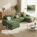 Homall Sectional U Shaped Sofa Couches for Living Room, Comfy Corduroy 4 Seat Sofa Set with Removable Pillows, Lounge Chaise Upholstered Couch for for Apartment (Corduroy, Dark Green)