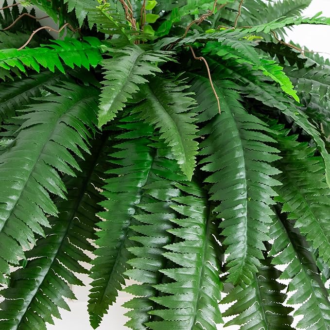 Nearly Natural 48-in Artificial Boston Fern, Large Hanging Fake Plant Wall Decor with 67 Fronds, Faux Fern Vines that Look Real for Home and Office Decor