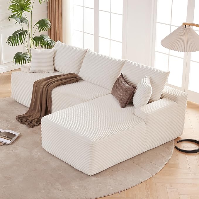 Cloud Sectional Sofa, Boneless Couch for Living Room, Modular Sectional Sofa with Deep Seat, Fluffy L-Shaped Comfy Couch with Right-Facing Chaise, No Assembly Required, Beige