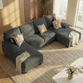Homall Sectional U Shaped Sofa Couches for Living Room, Comfy Corduroy 4 Seat Sofa Set with Removable Pillows, Lounge Chaise Upholstered Couch for for Apartment (Corduroy, Dark Grey)