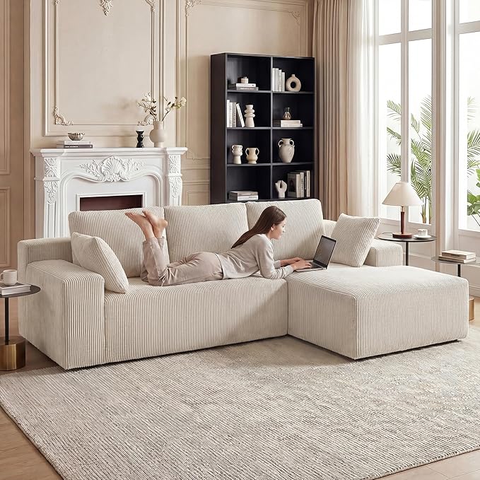 Cloud Sectional Boneless Couches for Living Room, Modular L Shaped Couch with Deep Seat Oversized Right Facing Chaise, Memory Foam Compressed Spineless 3 Seater Sofa for Apartment, Taupe | No Assembly Required, Deep Seat, Cat-Claw Resistant, High-Resil...