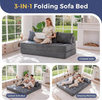 MAXYOYO Folding Sofa Couch, Convertible Floor Sleeper Couch with 2 Pillows, Tufted Floor Oversized Loveseat Couch Tufted Fold Out Chair Bed Comfy Sofa Lounge for Living Room Bedroom, Dark Grey