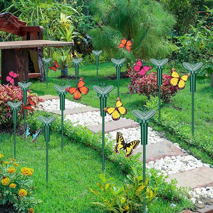 12 Pcs Solar Flying Moving Fluttering Waterproof Garden Stakes Decorations for Home Yard Pathway Garden Landscape Christmas Outdoor Indoor Centerpieces Gift Decorations (Butterfly)