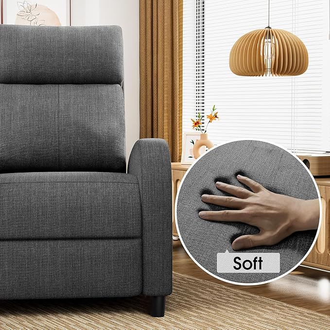 Homall Recliner Chair, Recliner Sofa for Adults, Recliners Home Theater Seating with Lumbar Support, Reclining Sofa Chair for Living Room (Fabric, Grey)